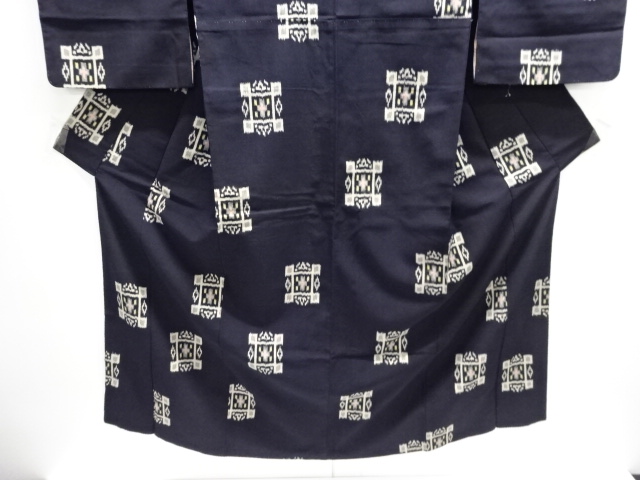  大正ロマン　幾何学模様織り出しお召着物